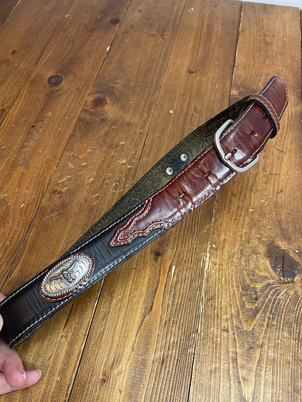 Nocona size 26 black and brown leather western belt